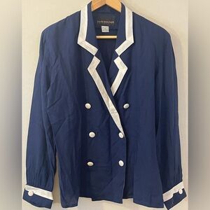 Nautical🛳️⚓️Style 80’s Navy Blue w/White Edging Long Sleeve Blouse (M)